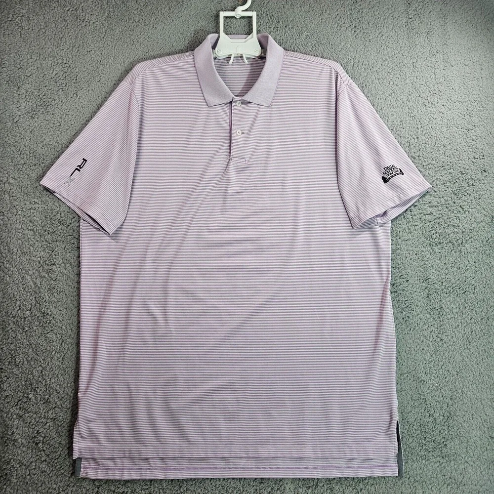 RLX‎ Ralph Lauren Polo Shirt Men XL Short Sleeve Purple White Striped Golf - XL
